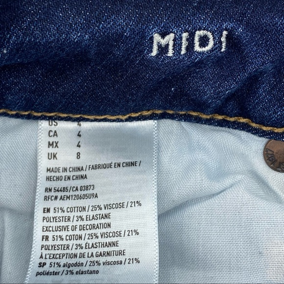 AEO Midi Super Super Stretch Denim X Cafe Cut Off Raw Hem Low Rise Shorts Size 4 - Picture 4 of 5